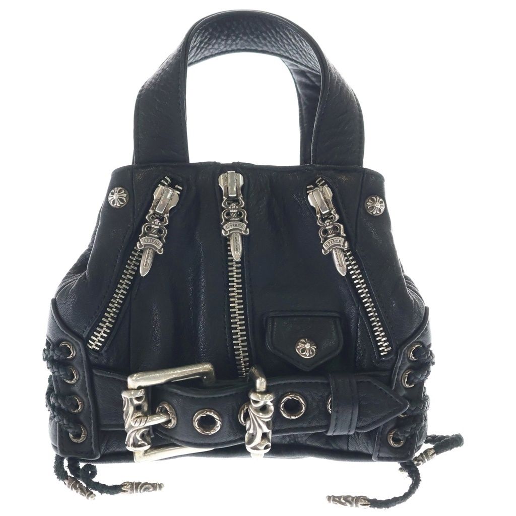 CHROME HEARTS (クロムハーツ) JJ DEAN MINI JJディーン ダガージップ クロスボール レザーハンドバッグ ブラック