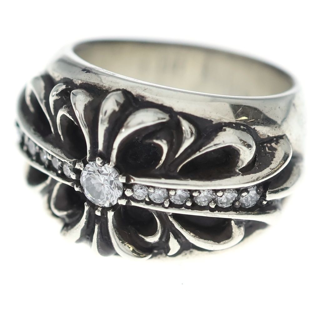CHROME HEARTS (クロムハーツ) FLRL CRS P DMND フローラルクロスリング PAVEダイヤ シルバー