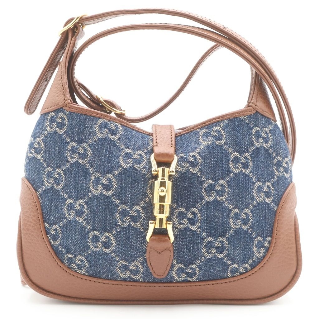 GUCCI (グッチ) ジャッキー1961 デニム×レザー 2WAY ショルダーバッグ ハンドバッグ ミニバッグ 637092 ブルー ネイビー ブラウン