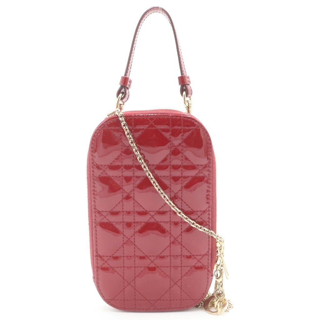 Christian Dior (クリスチャンディオール) カナージュ フォンショルダーバッグ チェーンバッグ ミニバッグ レッド パテント レザー ゴールド金具
