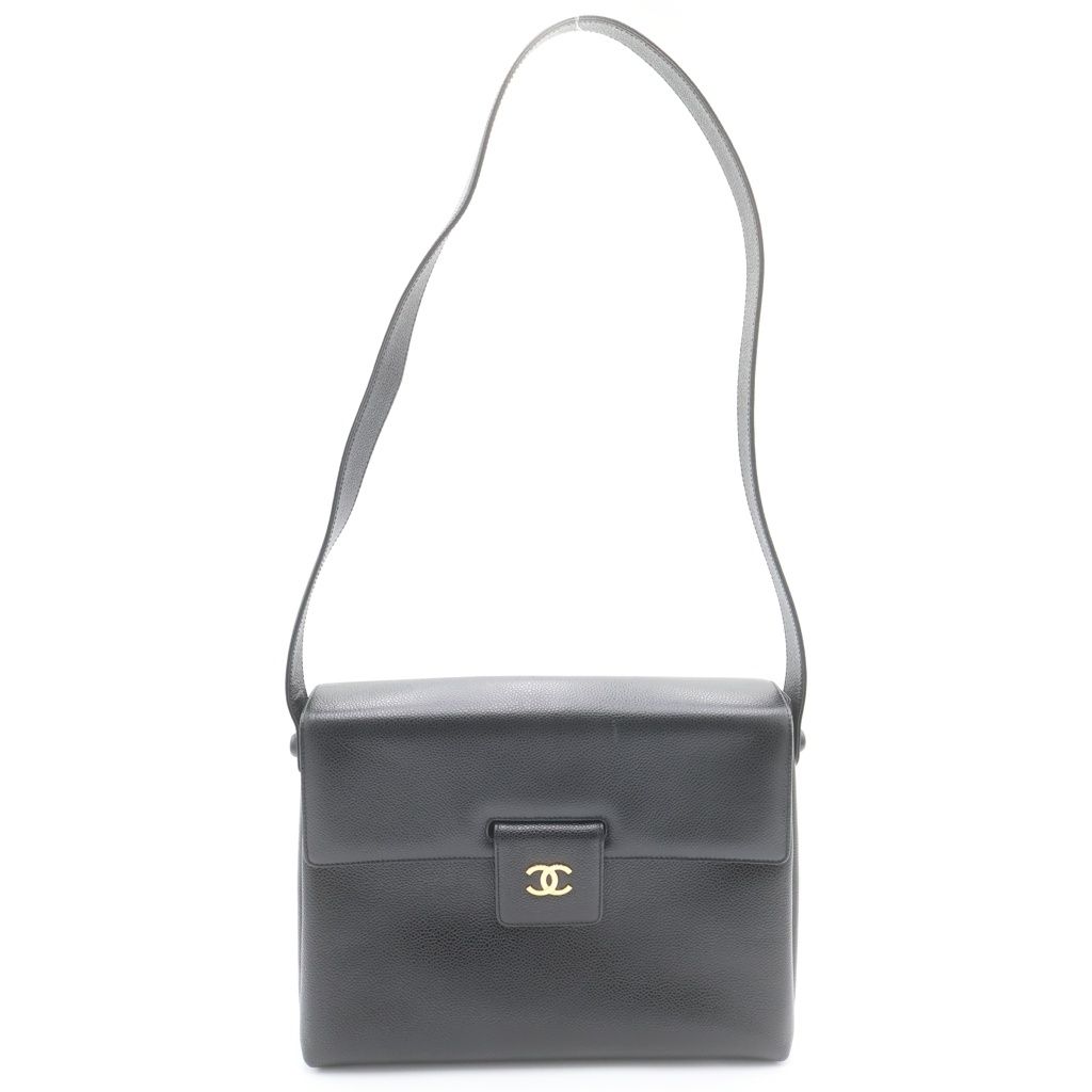 CHANEL (シャネル) ココマーク キャビアスキン レザー ワンショルダーバッグ ゴールド金具 ブラック5番台