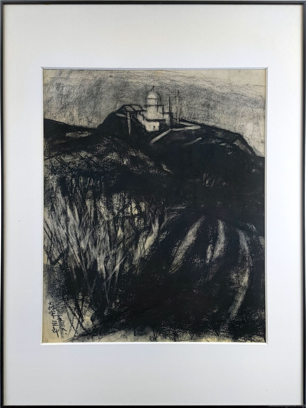 森本三郎 「日和山灯台」 コンテ画