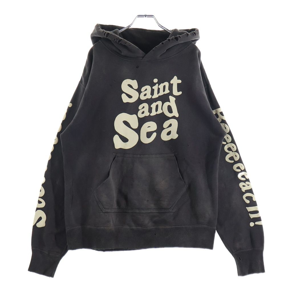 SAINT MICHAEL (セントマイケル) 21AW ×WIND AND SEA ウィンダンシー ヴィンテージ加工 プルオーバーパーカー フーディー SM-A21-0000-066 ブラック