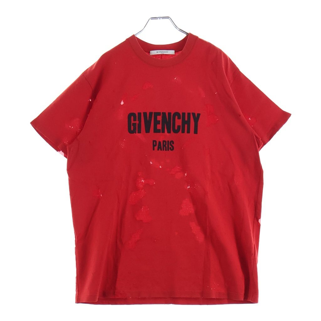 GIVENCHY (ジバンシィ) ダメージ加工 ロゴプリント 半袖Tシャツ 17S 7382 651 レッド