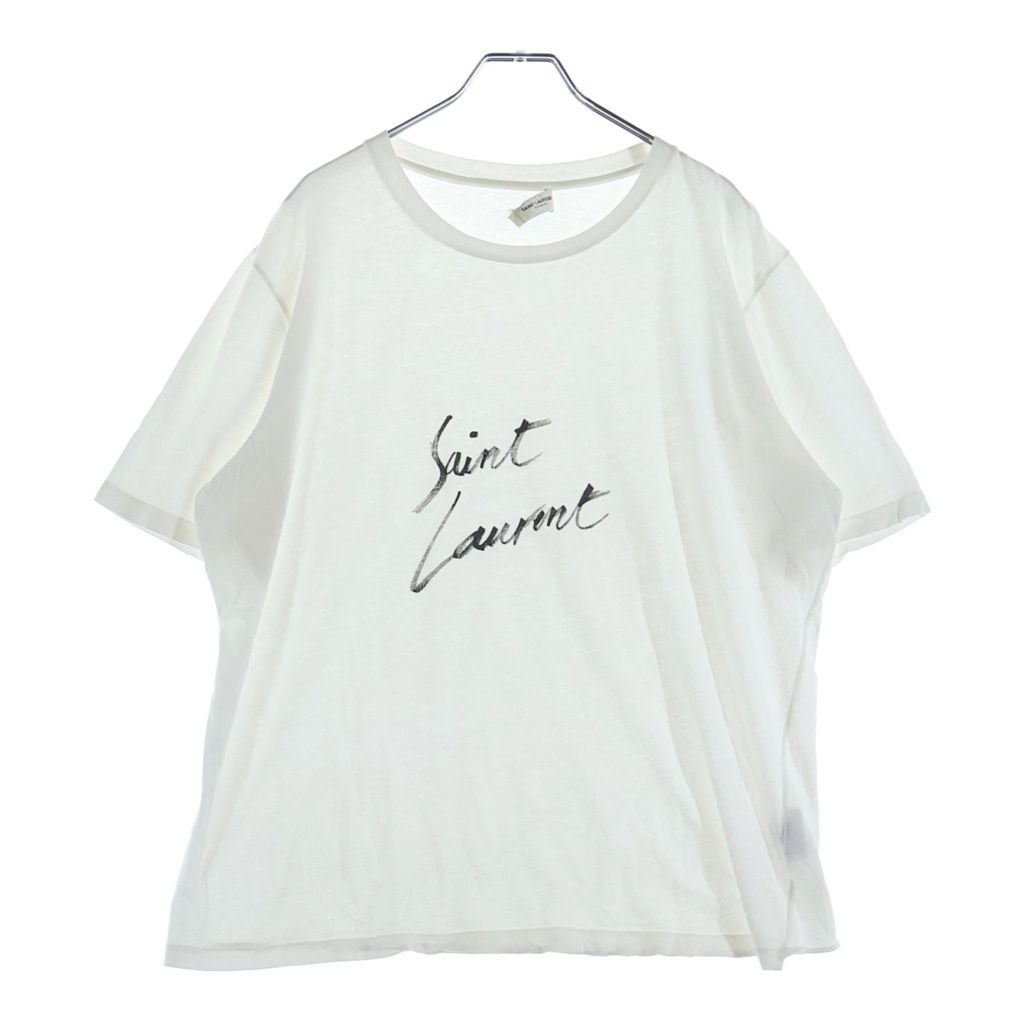 SAINT LAURENT PARIS (サンローランパリ) シグネチャーロゴプリント クルーネック 半袖Tシャツ 480335 YB2IS ホワイト