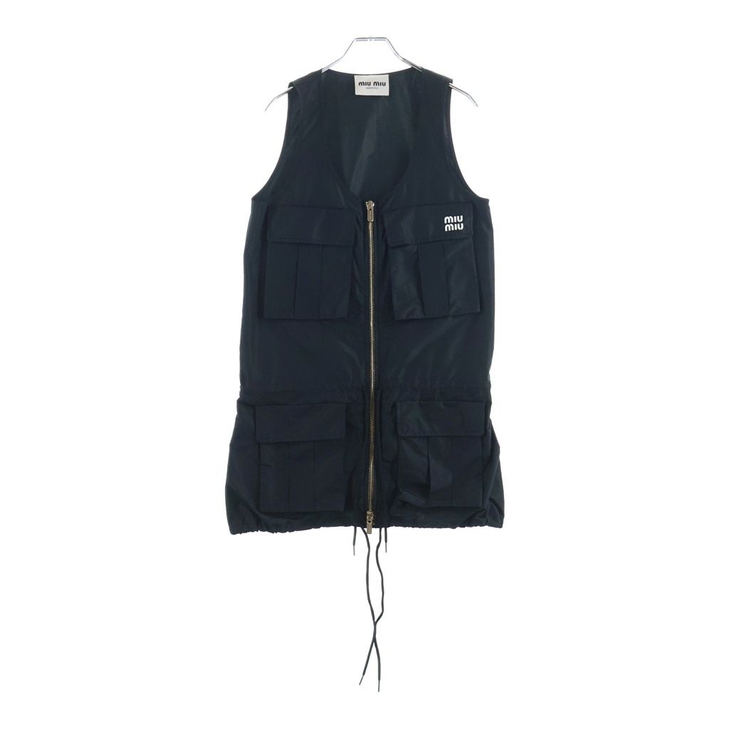miumiu (ミュウミュウ) Technical Fabric Mini Dress MF5279 S000 ロゴプリント マルチポケット ジップアップミニドレス ベスト レディース ブラック