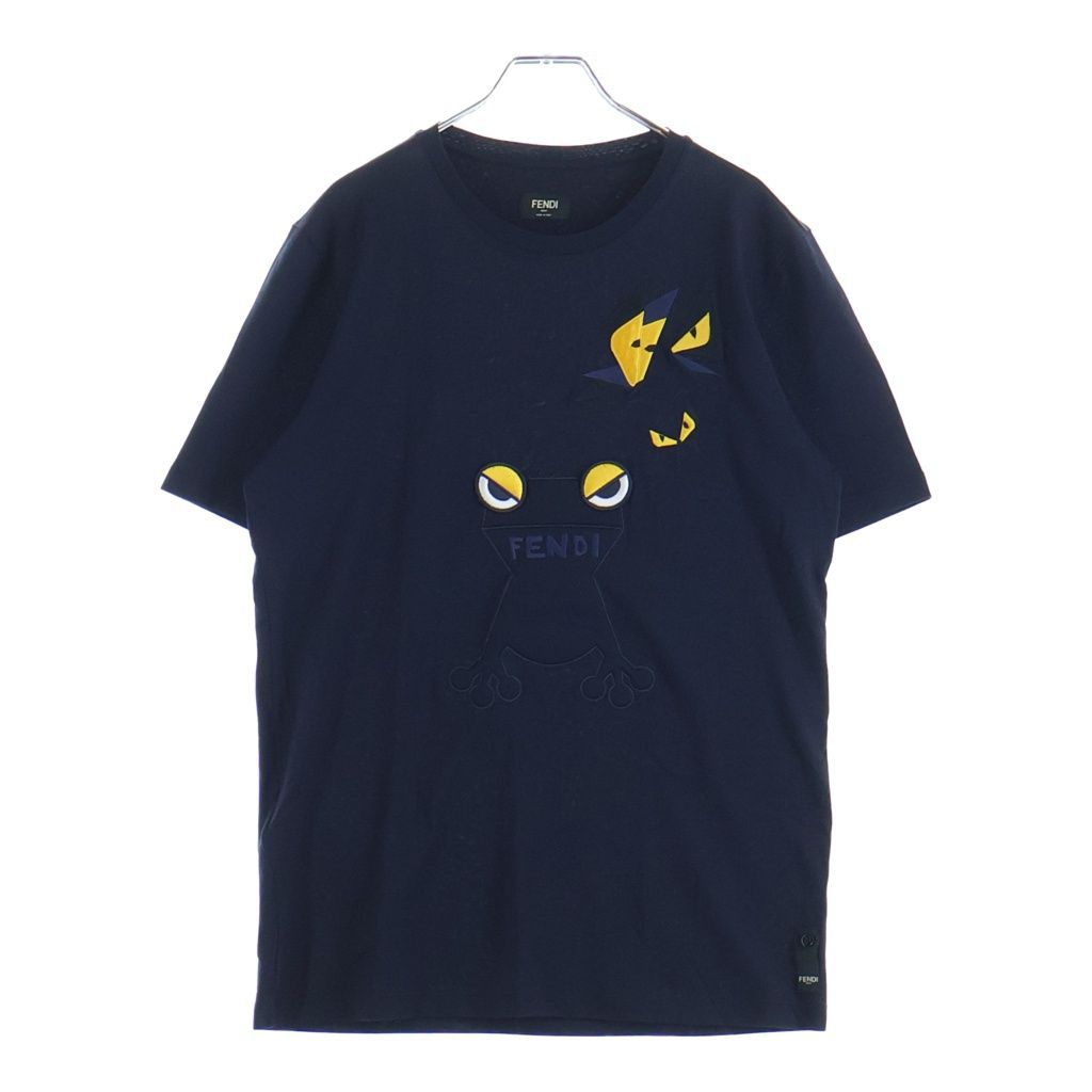 FENDI (フェンディ) Monster Frog モンスター フロッグ 半袖Tシャツ カットソー ネイビー FY0828 1Y4