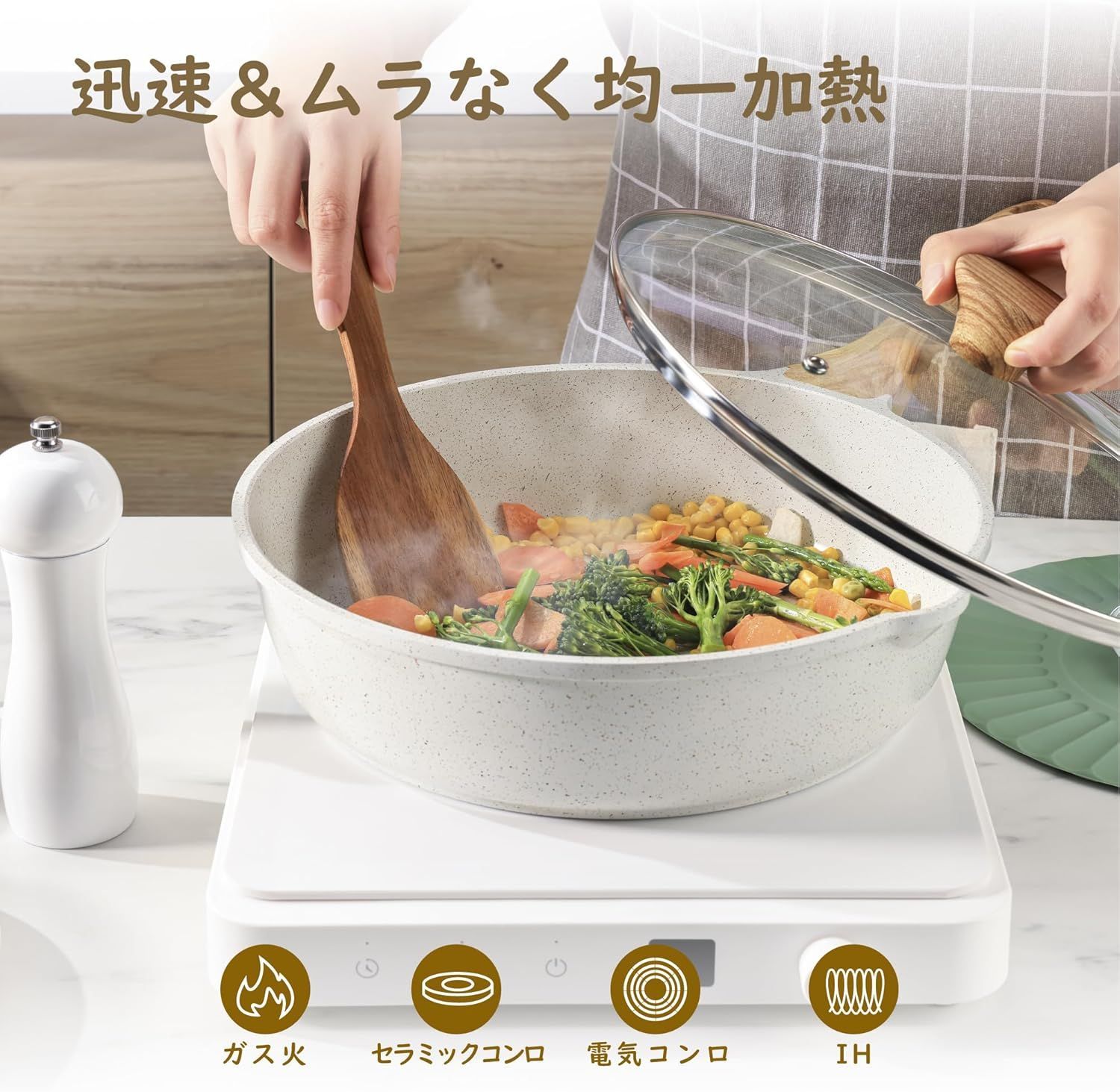 新品・未使用】 SENSARTE 深型 フライパン 26cm 蓋付 セラミック IH 