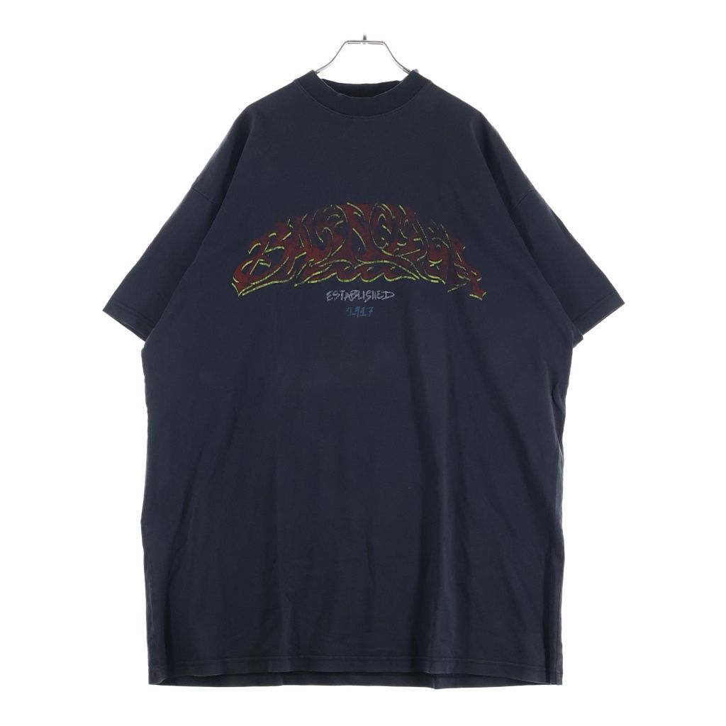 BALENCIAGA (バレンシアガ) 23AW Off Shore Oversized T-shirt 739028 TPVM8 ヴィンテージ加工 オーバーサイズド 半袖Tシャツ カットソー チャコールグレー
