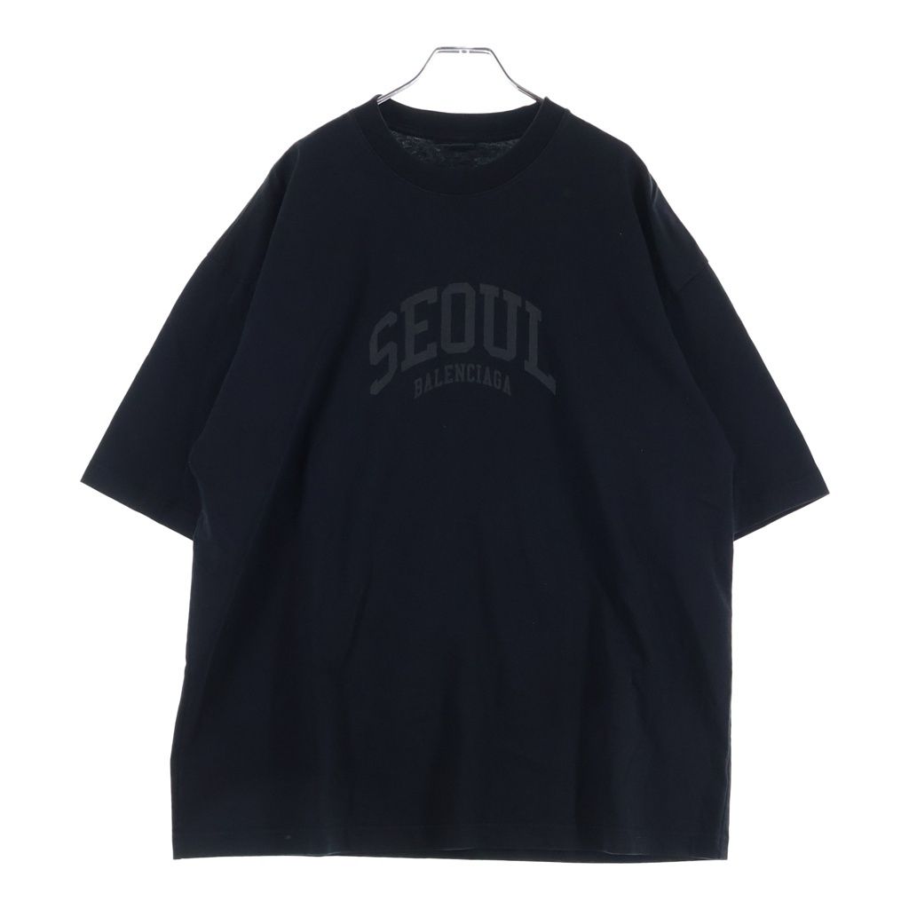 BALENCIAGA (バレンシアガ) SEOUL Logo T-Shirt ソウルプリント クルーネック半袖Tシャツカットソー ブラック 612966 TLVL9