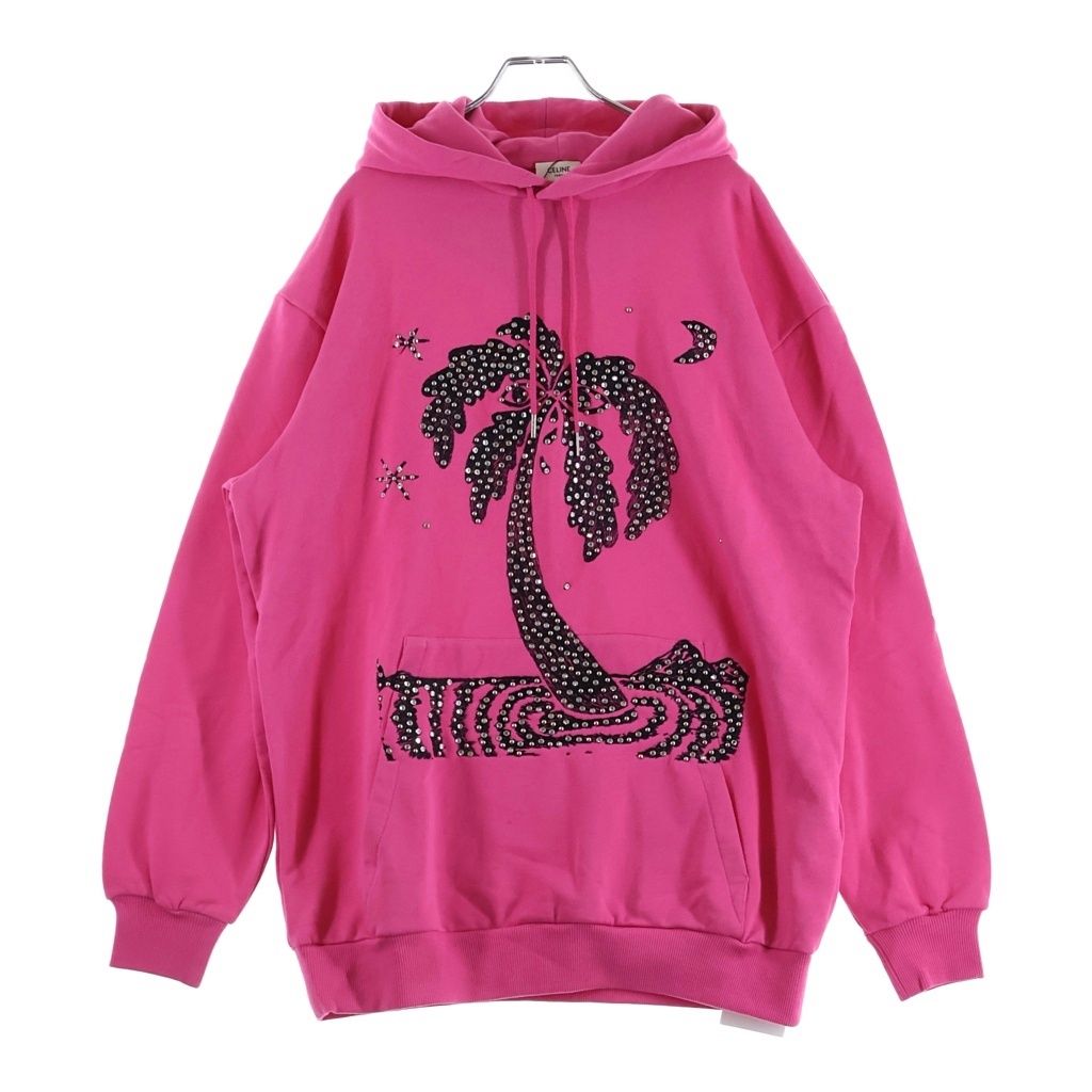 CELINE (セリーヌ) PALM TREE STUDDED PULLOVER HOODIE 2Y795670Q パームツリー スタッズ プルオーバーパーカー フーディー ピンク