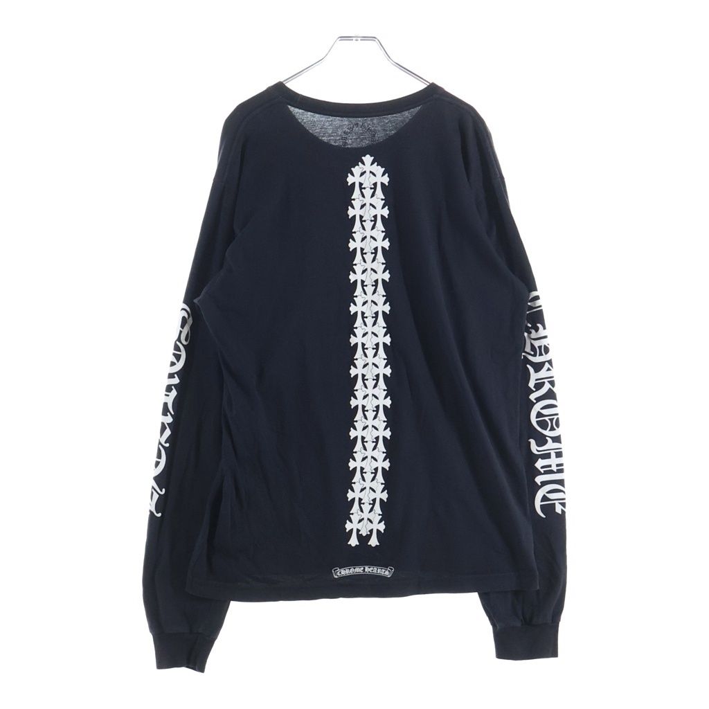 CHROME HEARTS (クロムハーツ) Back Cemetery Cross バックセメタリークロスプリント 袖英字 クルーネック長袖Tシャツ カットソー ブラック