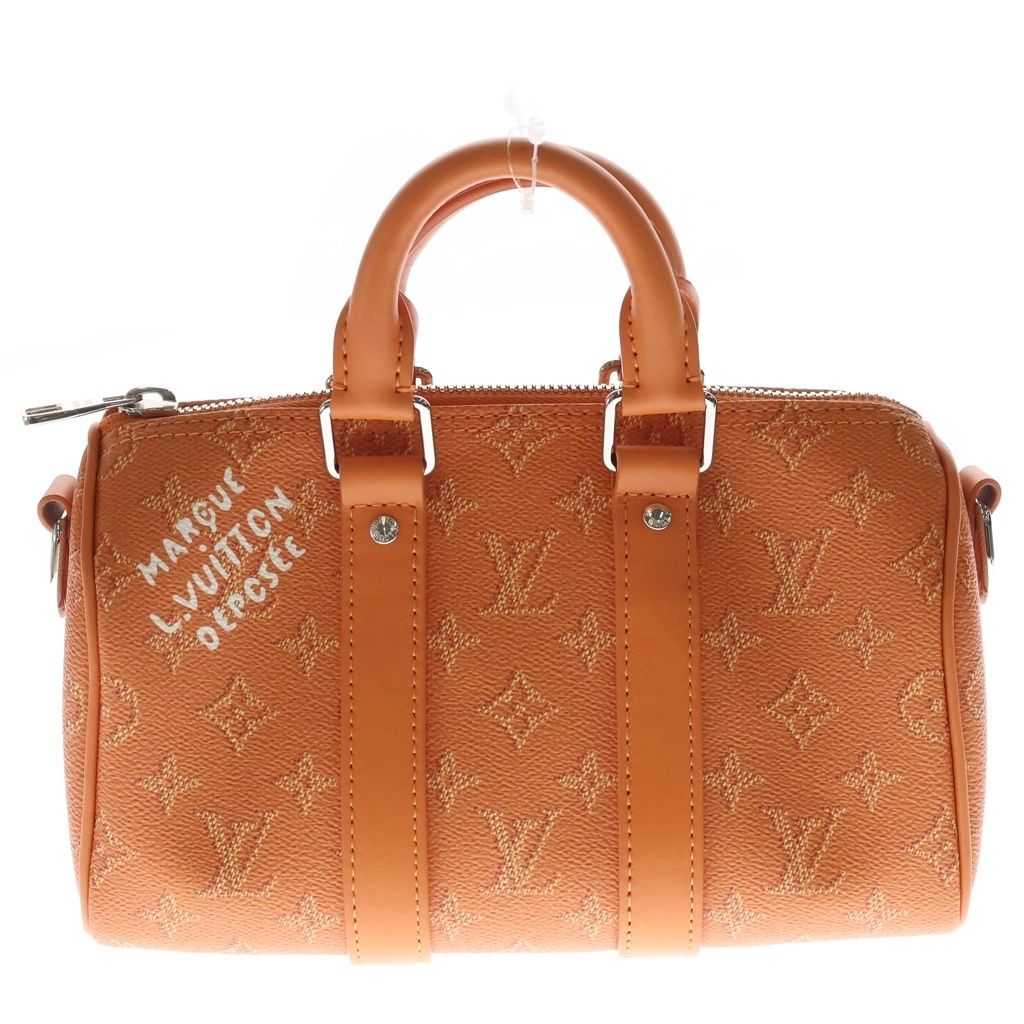 LOUIS VUITTON (ルイヴィトン) キーポル25 バンドリエール モノグラム ヘリテージ PVC レザー 2WAY ハンド ショルダーバッグ シルバー金具 オレンジ M26818