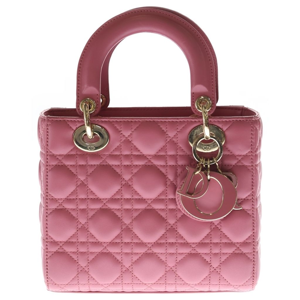Christian Dior (クリスチャンディオール) レディディオール マイABCディオール スモール ラムスキン カナージュ ゴールド金具 2WAY ショルダーバッグ ハンドバッグ ピンク