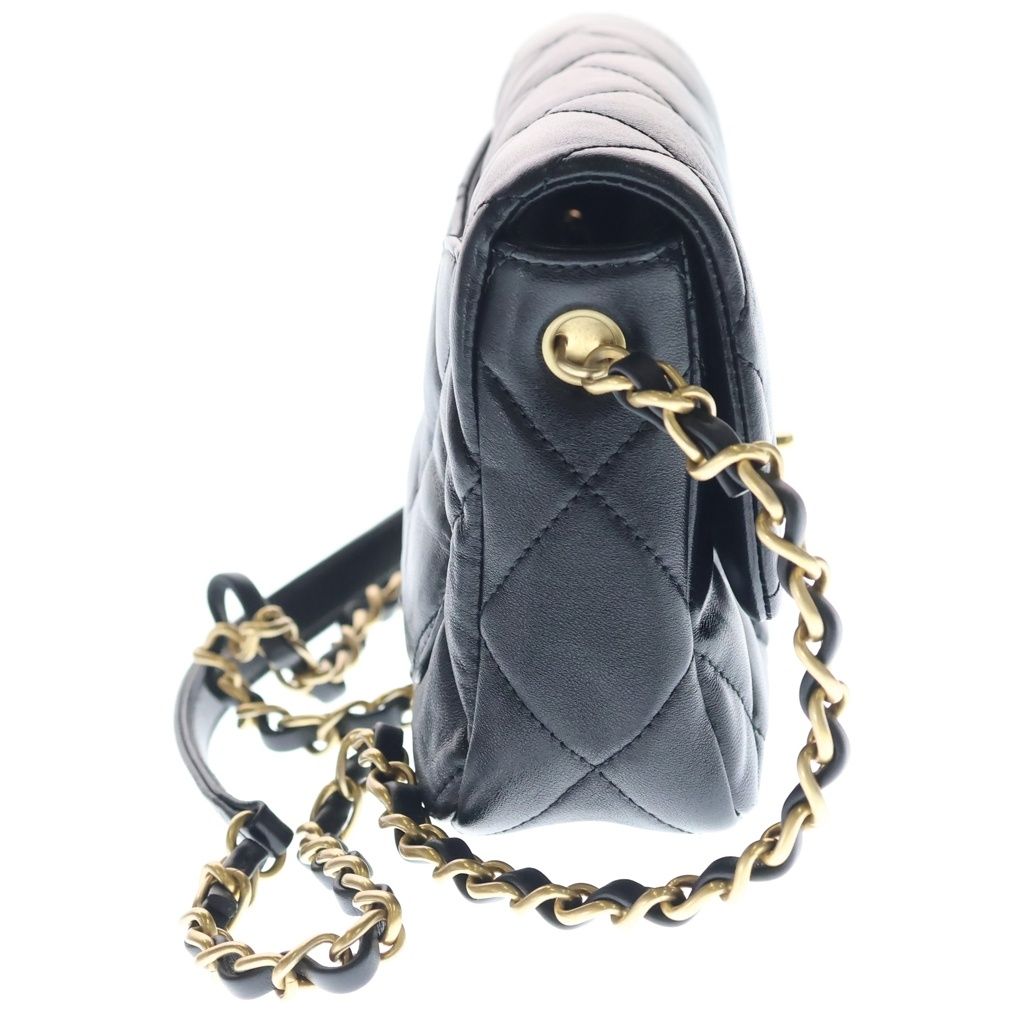 CHANEL (シャネル) マトラッセ ハートロック チェーンショルダーバッグ ラムスキン ゴールド金具 ブラック プレート AS3979