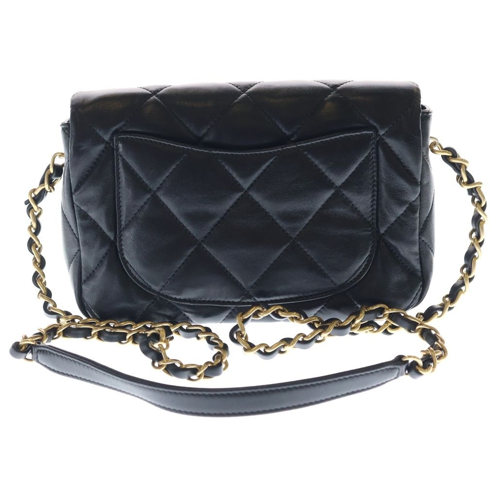 CHANEL (シャネル) マトラッセ ハートロック チェーンショルダーバッグ ラムスキン ゴールド金具 ブラック プレート AS3979