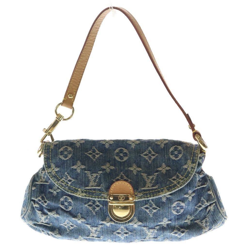 LOUIS VUITTON (ルイヴィトン) モノグラム デニム ミニプリーティ ハンドバッグ インディゴブルー×ブラウン レザー M95050 ゴールド金具