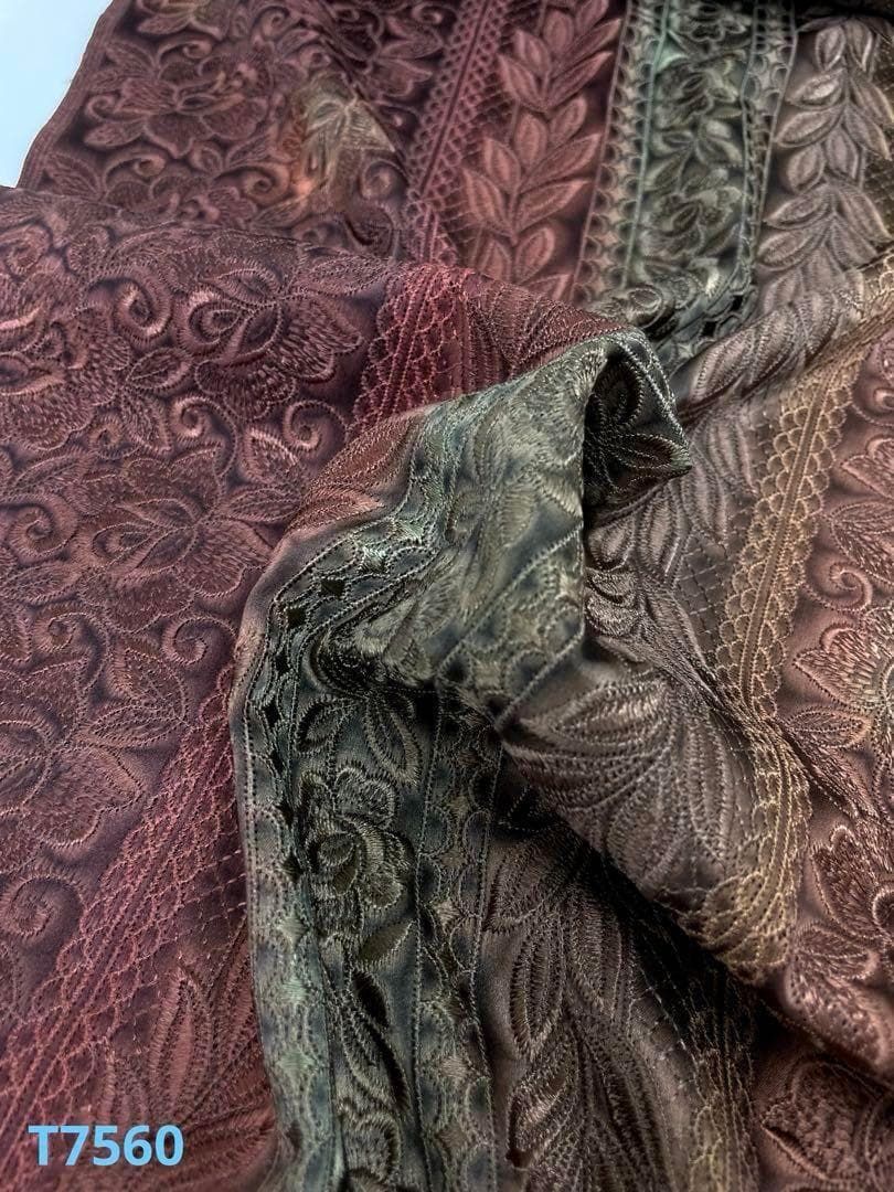コート地 総刺繍 麗繍 染め分け 正絹 反物 T7560