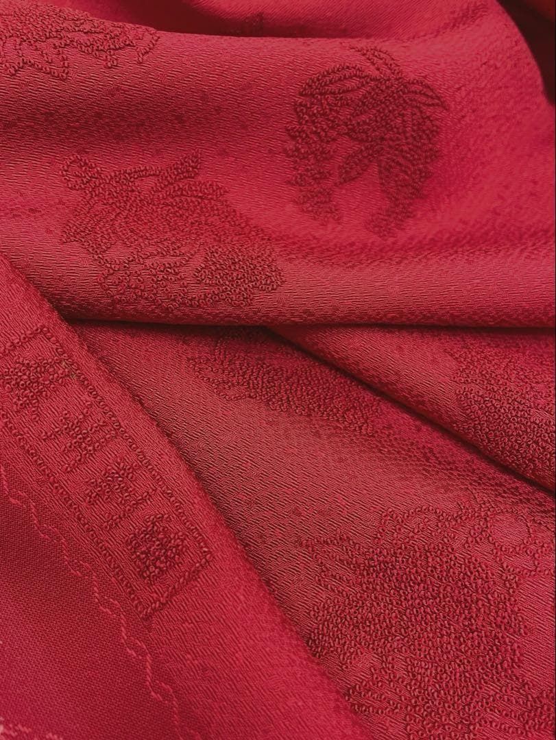 付け下げ 蘇州刺繍 相良刺繍 紋意匠 朱・緋色 正絹 反物 T8610