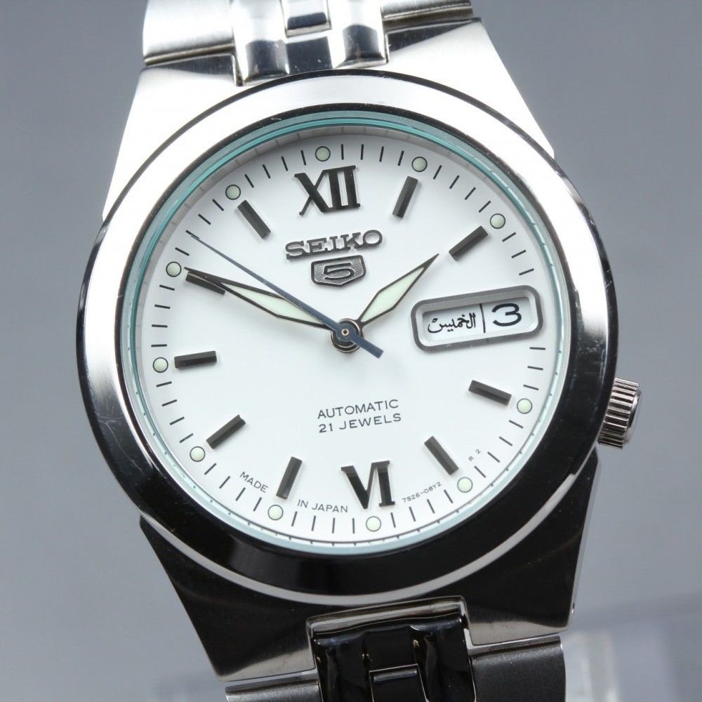 【稼働品】SEIKO 5 7S26-02V0 ホワイト 自動巻き メンズ #17372