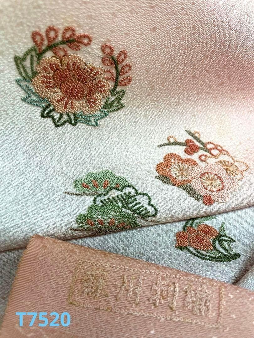 付け下げ 蘇州刺繍 相良刺繍 紋意匠 水柿色 正絹 反物 T7520