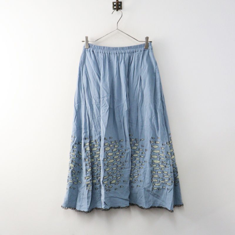 美品 2024SS マーブルシュッド marble SUD EMB school of fish スカート＼ライトブルー 刺繍 ゴム フレア 【2400015003757】