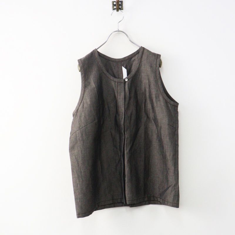 美品 定価26400円 2024AW ホームスパン homspun W/L 比翼ベスト F ダークブラウン／トップス スリット オーバーベスト【2400015015101】