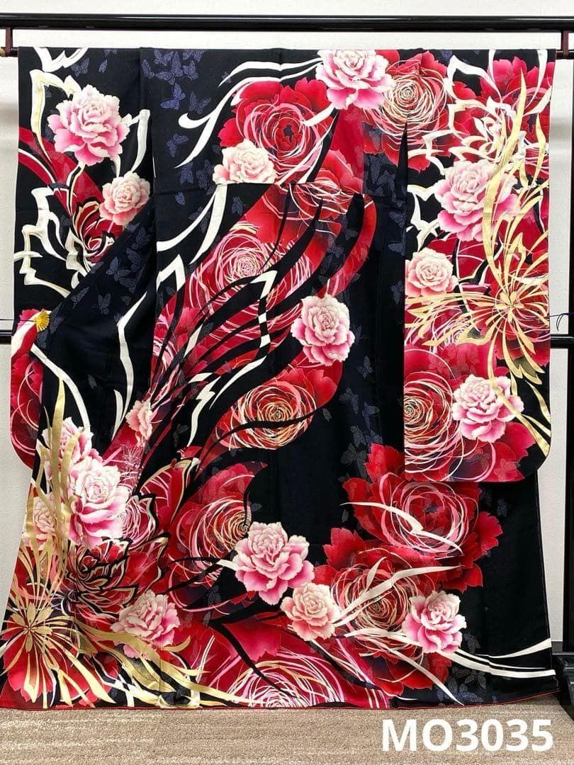 振袖 ストーン グリッター箔 金彩 銀通し 薔薇 身丈164cm MO3035
