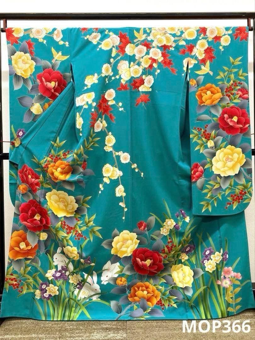 ポリエステル振袖 刺繍 兎 鳥 牡丹 身丈167cm MOP366 38,870円