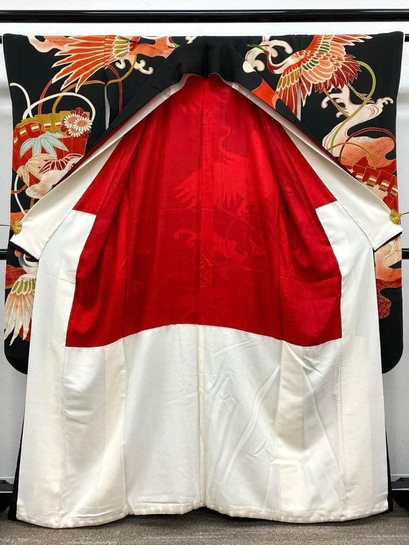 アンティーク 振袖 金駒 金彩 正絹 身丈161cm 紋付 比翼付き AT004