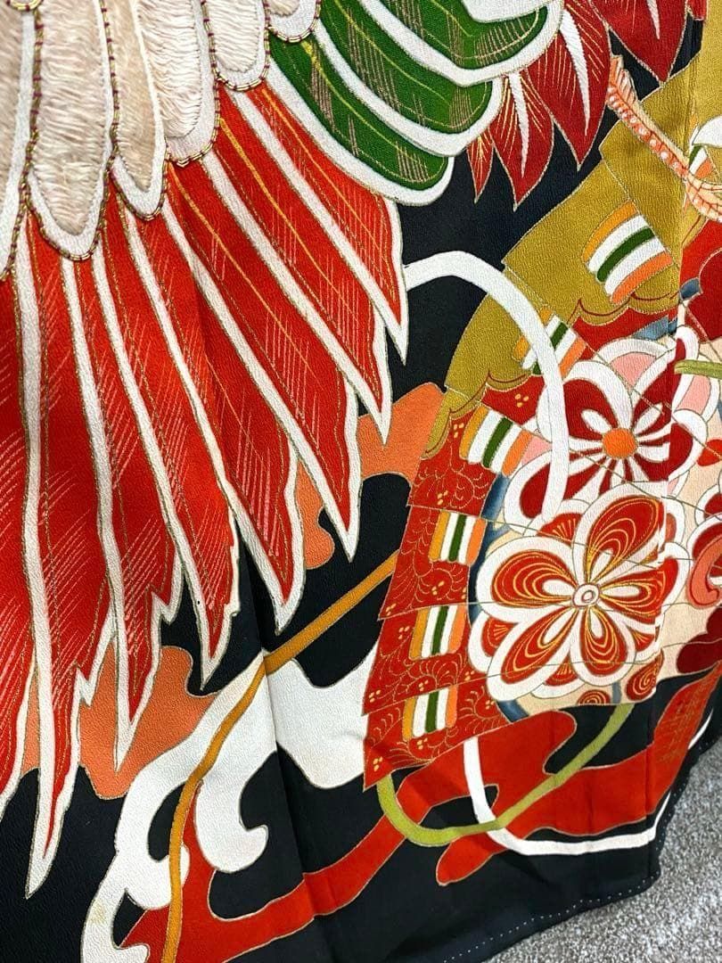 アンティーク 振袖 金駒 金彩 正絹 身丈161cm 紋付 比翼付き AT004