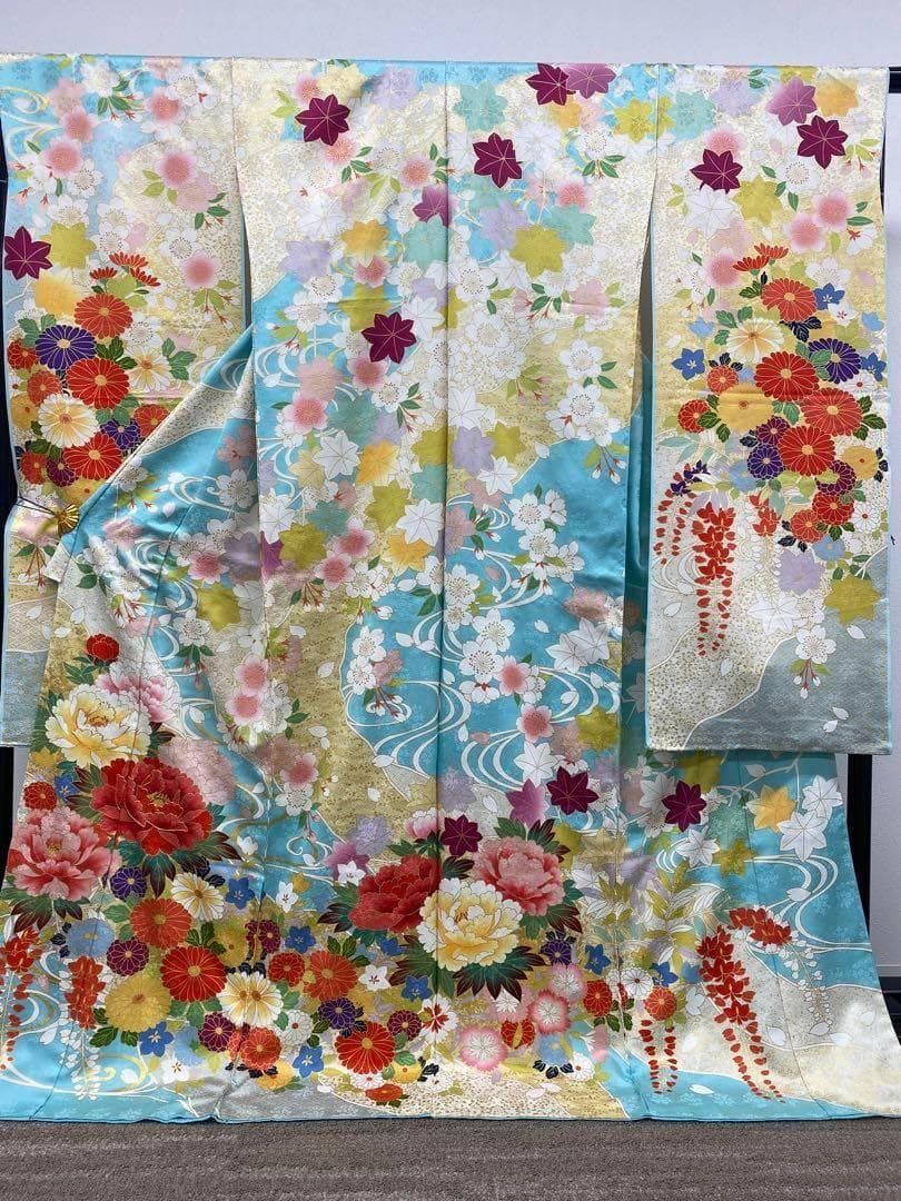 振袖 仮絵羽 青柳 金駒 金彩 正絹 未仕立て品 八掛付き MOK735 - メルカリ
