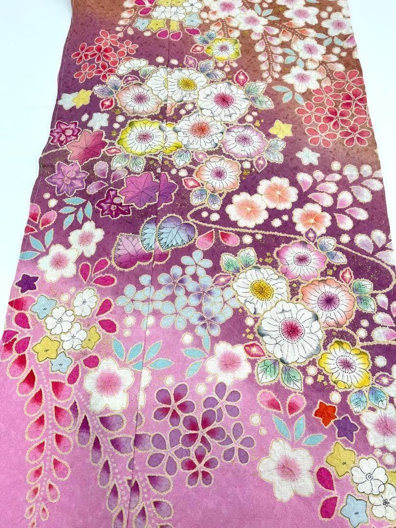 桐屋 翠山工房 振袖 仮絵羽 銀通し 正絹 未仕立て品 八