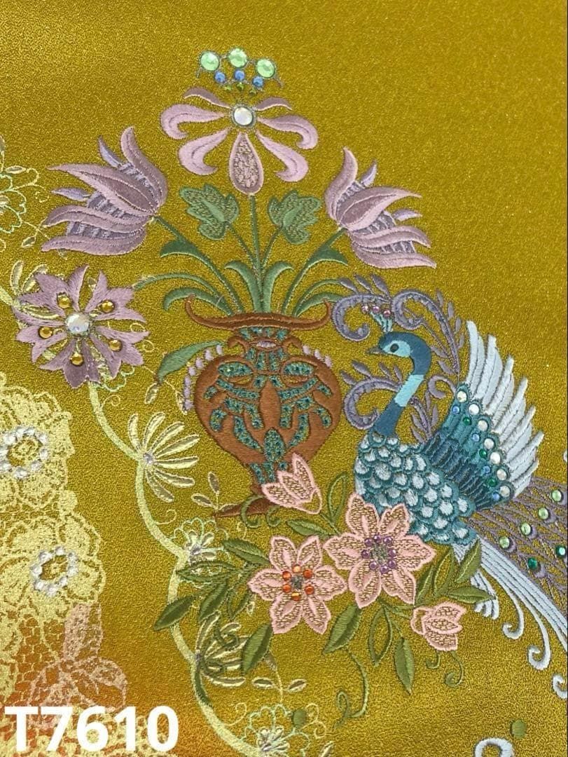 付け下げ 刺繍 ラメ通し 鳳凰 ストーン 鶯色 正絹 反物 T7610