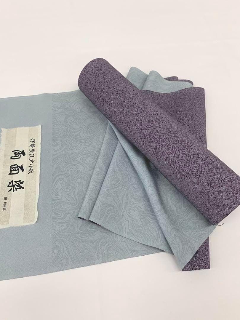 小紋 両面染 伊勢型江戸小紋 墨流し×裂取 共八掛 正絹 反物 T7052