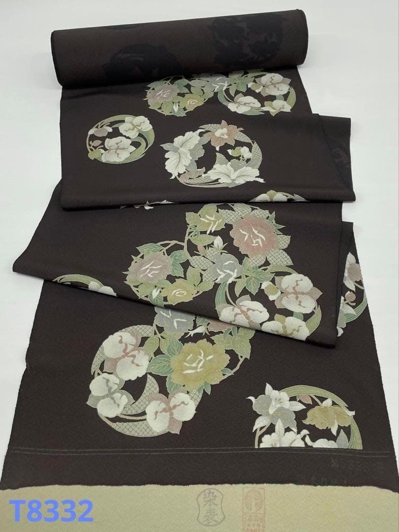 小紋 金彩 胡蝶蘭 カトレア 薔薇 正絹 反物 T8332