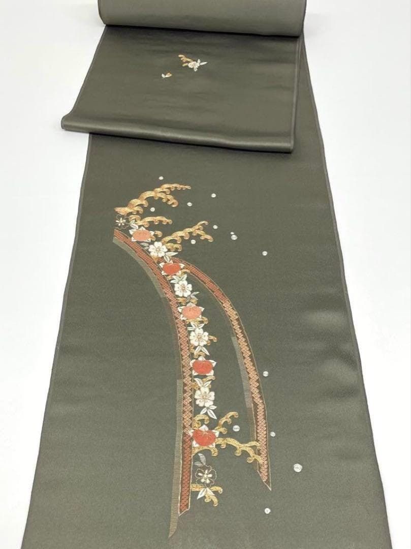 付け下げ 蘇州刺繍 金駒 銀駒 伊と幸 岩井茶色 正絹 反物 T7645
