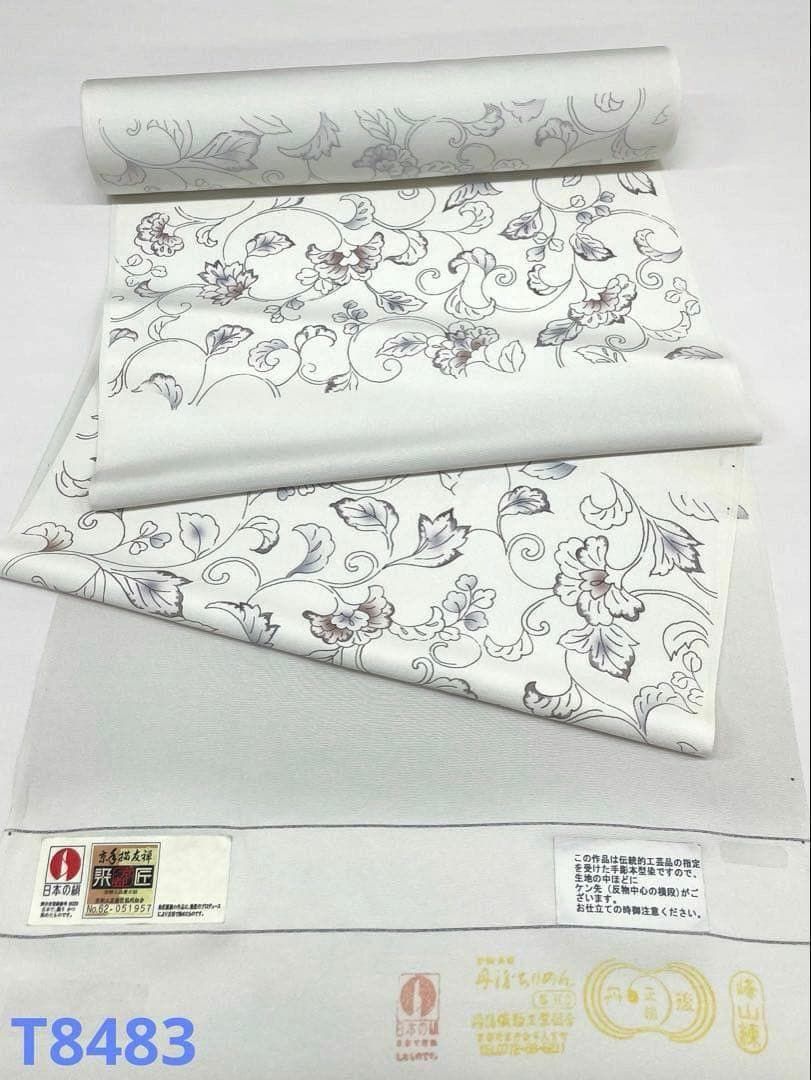 小紋 京手描友禅 横段 手彫本型染 正絹 反物 T8483
