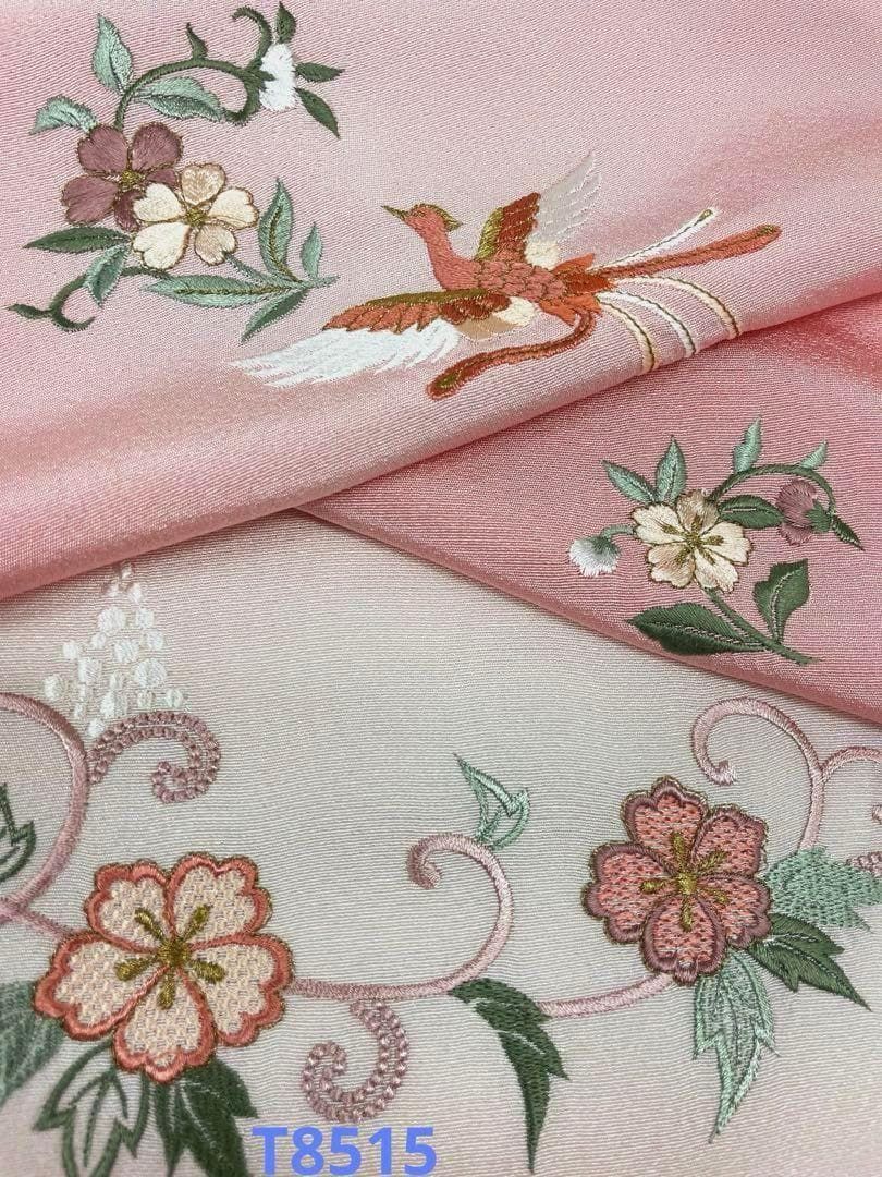付け下げ 刺繍 鳳凰 紅梅色 正絹 反物 T8515