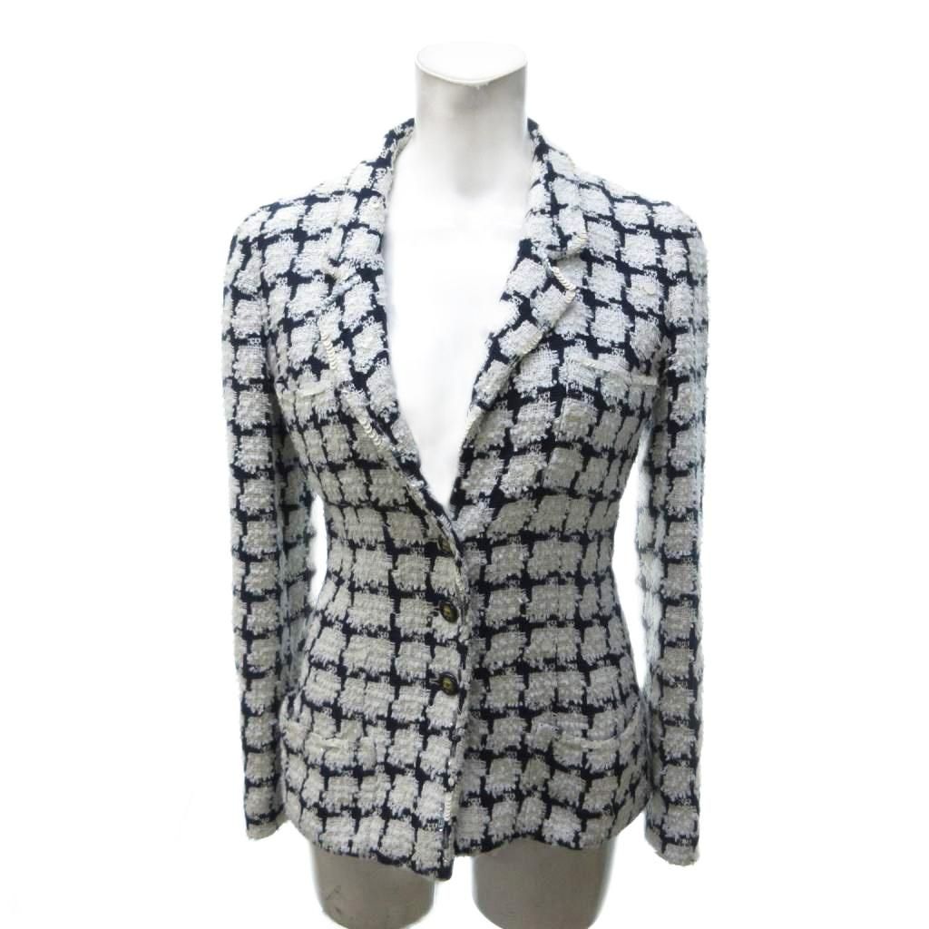 シャネル CHANEL BOUTIQUE 95P ツイード ジャケット ココボタン スパンコール シングル 白 ホワイト34 /HW