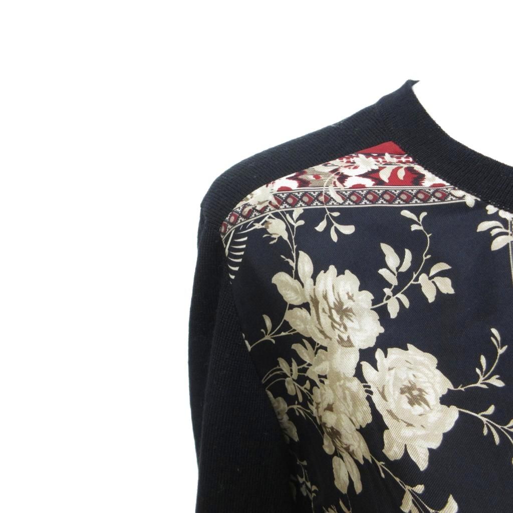 エトロ ETRO カーディガン 花柄 シルク切り替え ウール 黒 ブラック 44