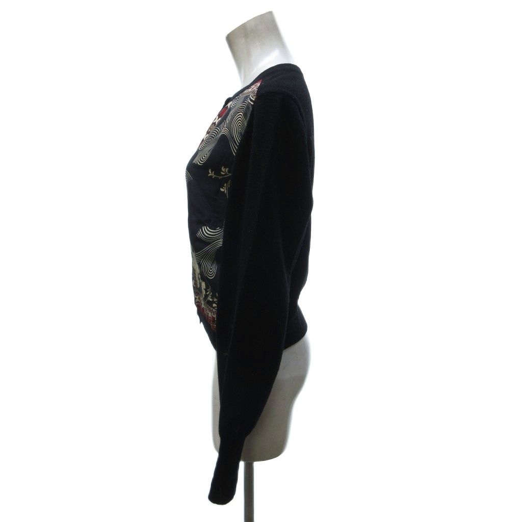 エトロ ETRO カーディガン 花柄 シルク切り替え ウール 黒 ブラック 44