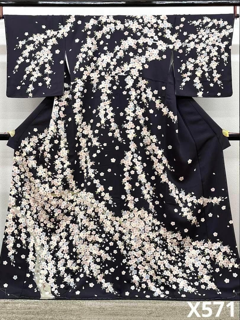 桜尽くし 訪問着 正絹 ちりめん 躾糸付き X571
