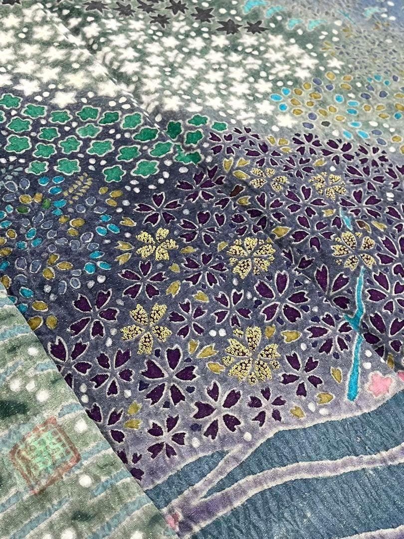 滝泰謹製 落款入 訪問着 おぼろ染 絞り 銀通し 刺繍 正絹 躾糸付き