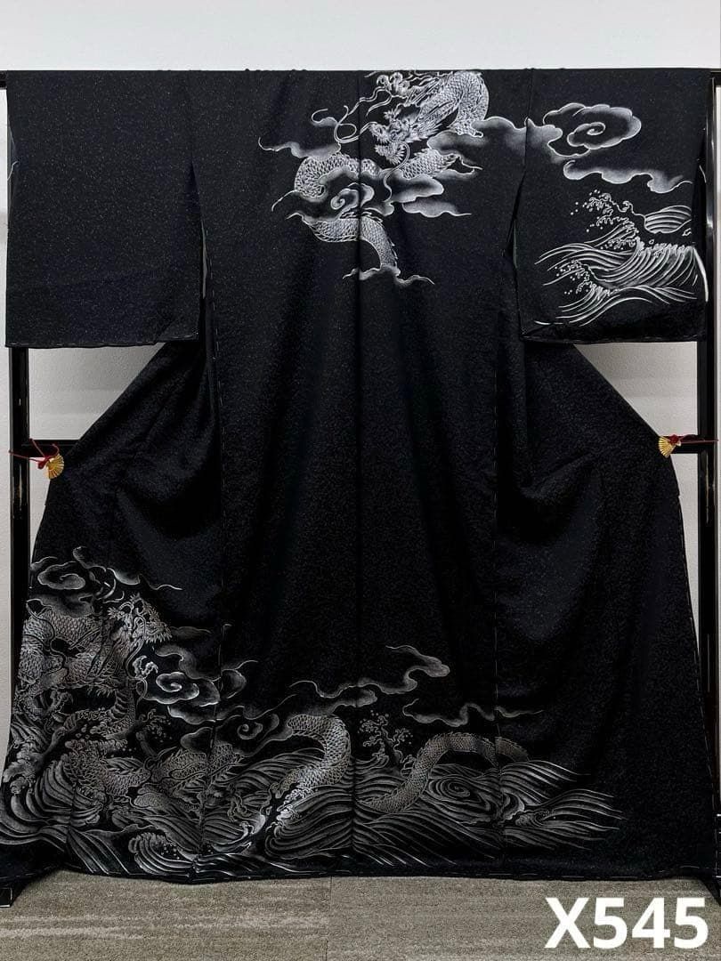 訪問着 未仕立て品 仮絵羽 銀通し 龍 正絹 八掛付き X545