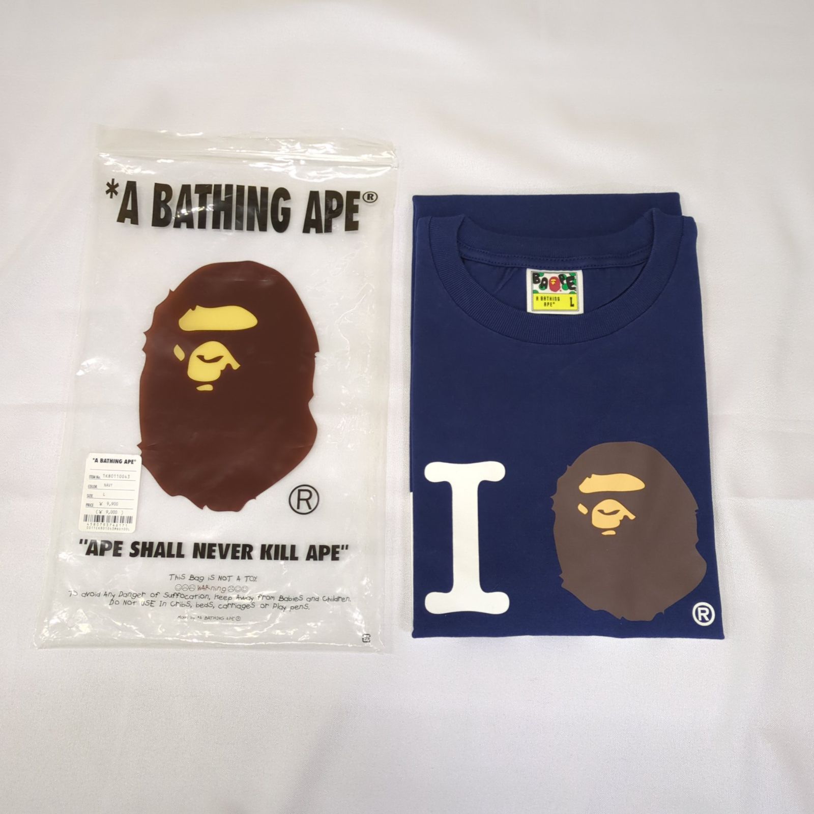 【D45110】A BATHING APE　I LOVE BAPE TEE Tシャツ　ネイビー　Lサイズ　1K80110043