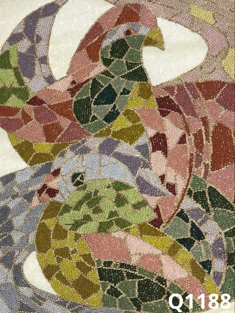 相良刺繍 袋帯 鳥 金糸 正絹 お太鼓柄 Q1188