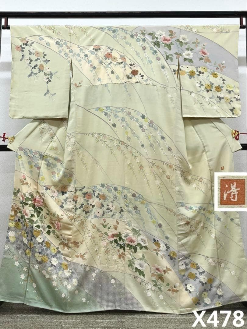 蘇州刺繍 相良刺繍 汕頭刺繍 手描き友禅 訪問着 正絹 躾糸付き X478