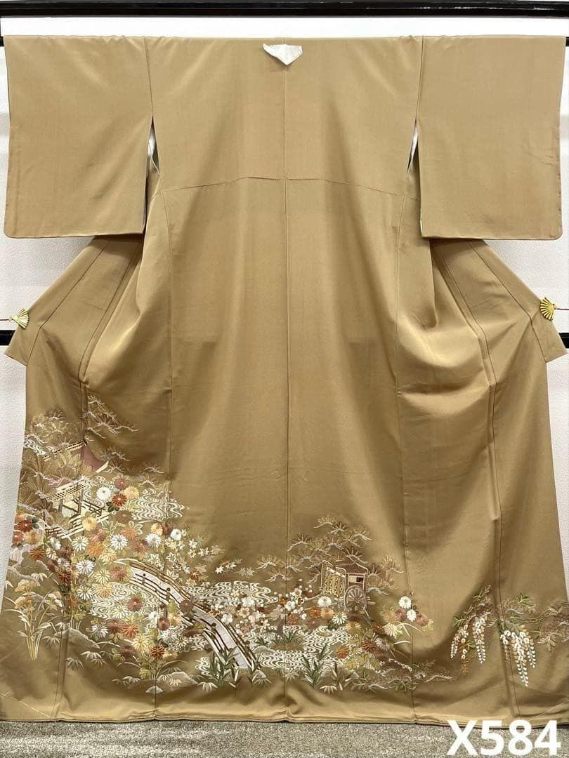 蘇州刺繍 色留袖 一つ紋 浜ちりめん 金糸 正絹 X584