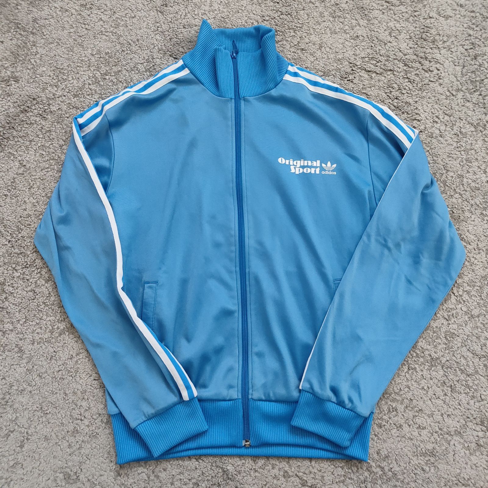 ADIDAS　アディダス　トラックジャケット　ジャージ　トラックトップ　Lサイズ　水色　スカイブルー　ストライプ　メンズ　中古　古着